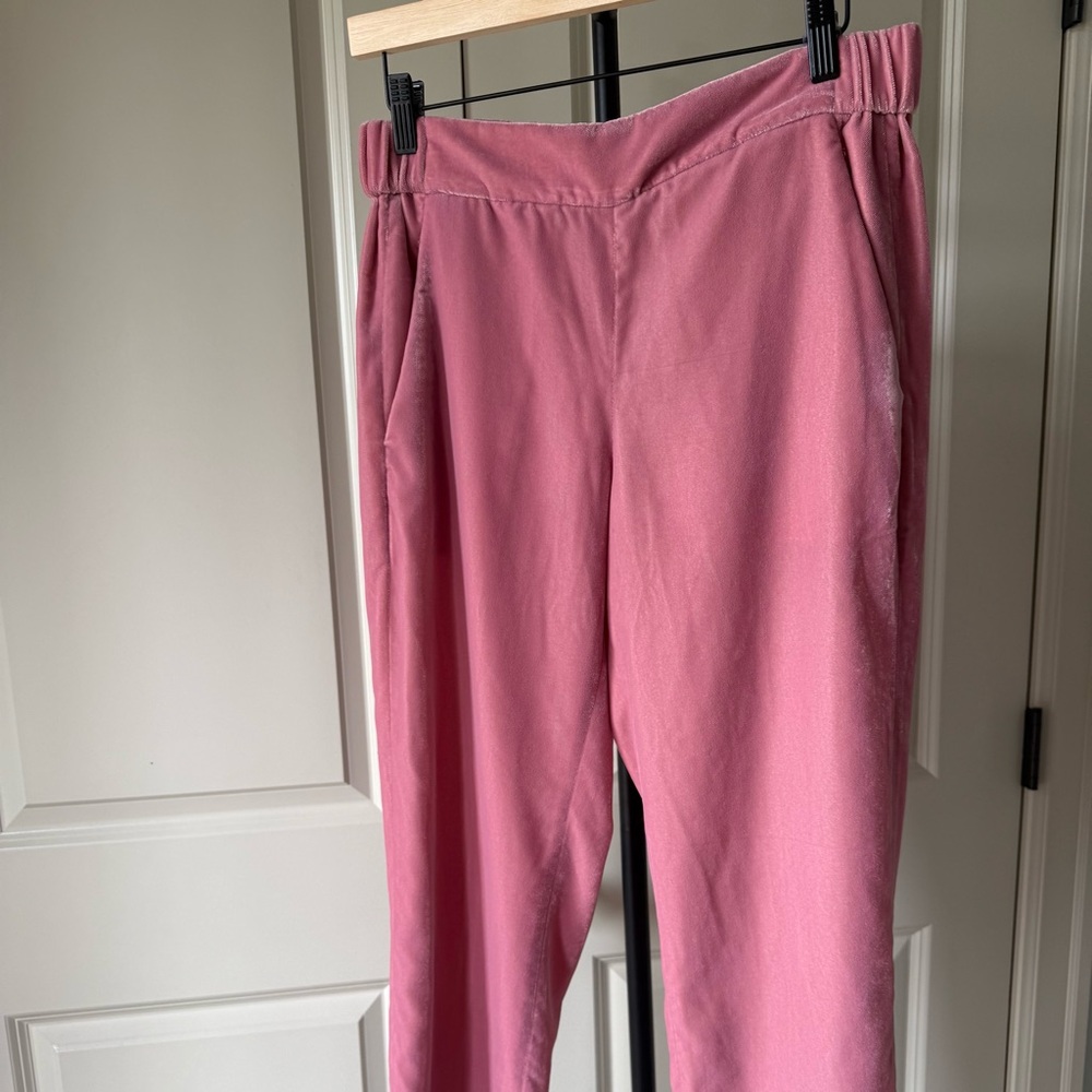 J.Crew Pink Velvet Pull-On Pants Elastic Waist Holiday Party Joggers Size 4